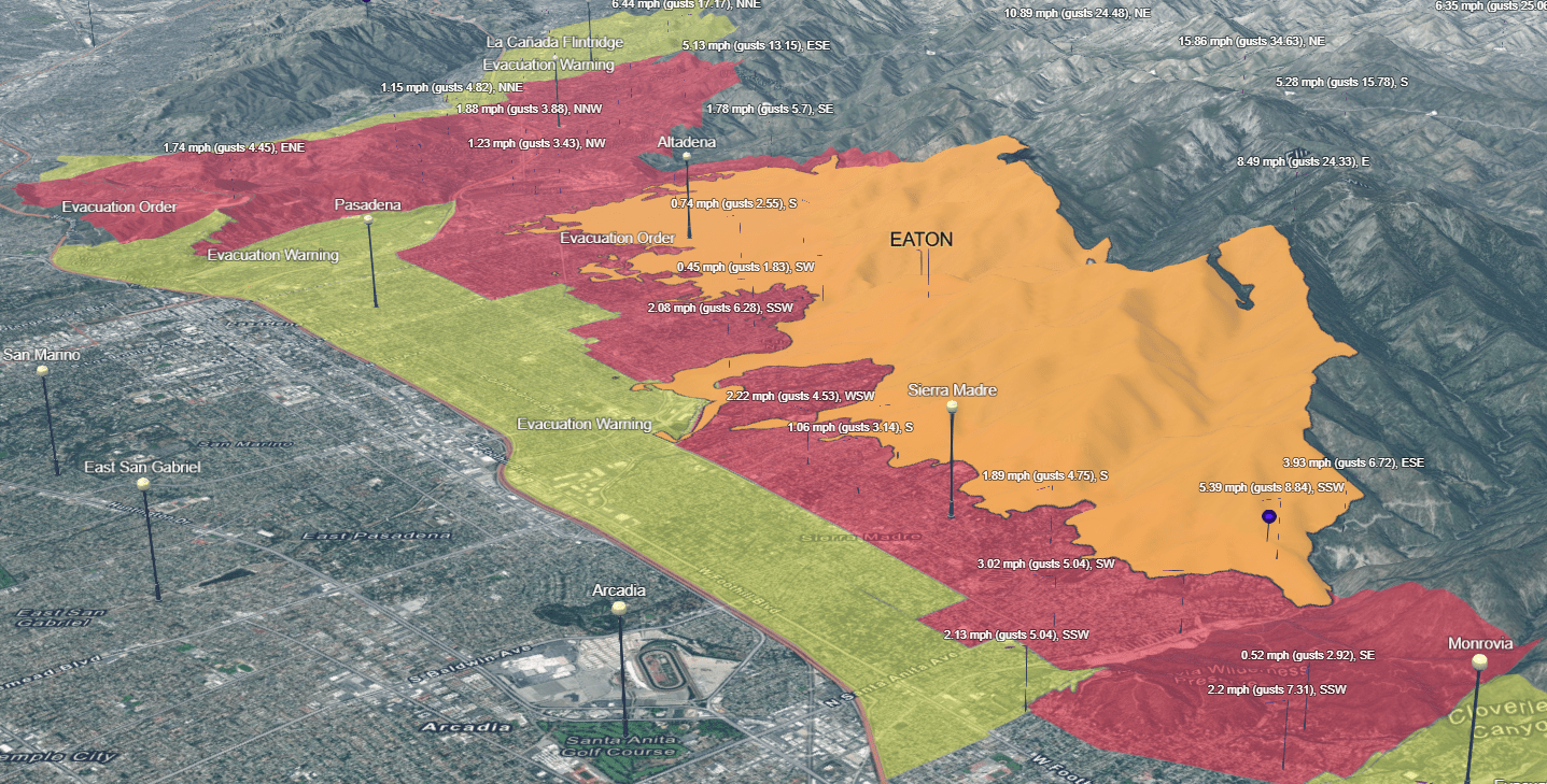 3D Map of Eaton Fire January 9, 2025. Credit: CalFire